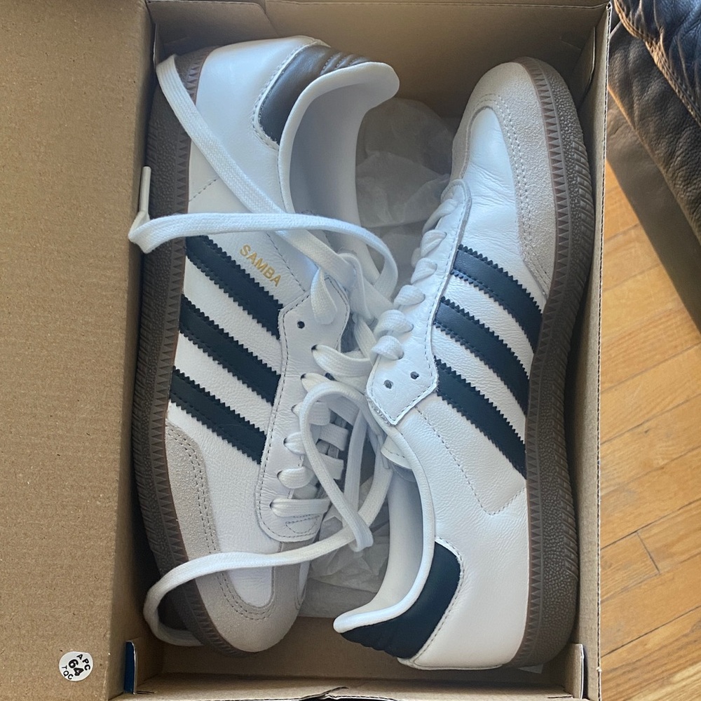 Adidas Samba White Leather Sneakers with Black Stripes